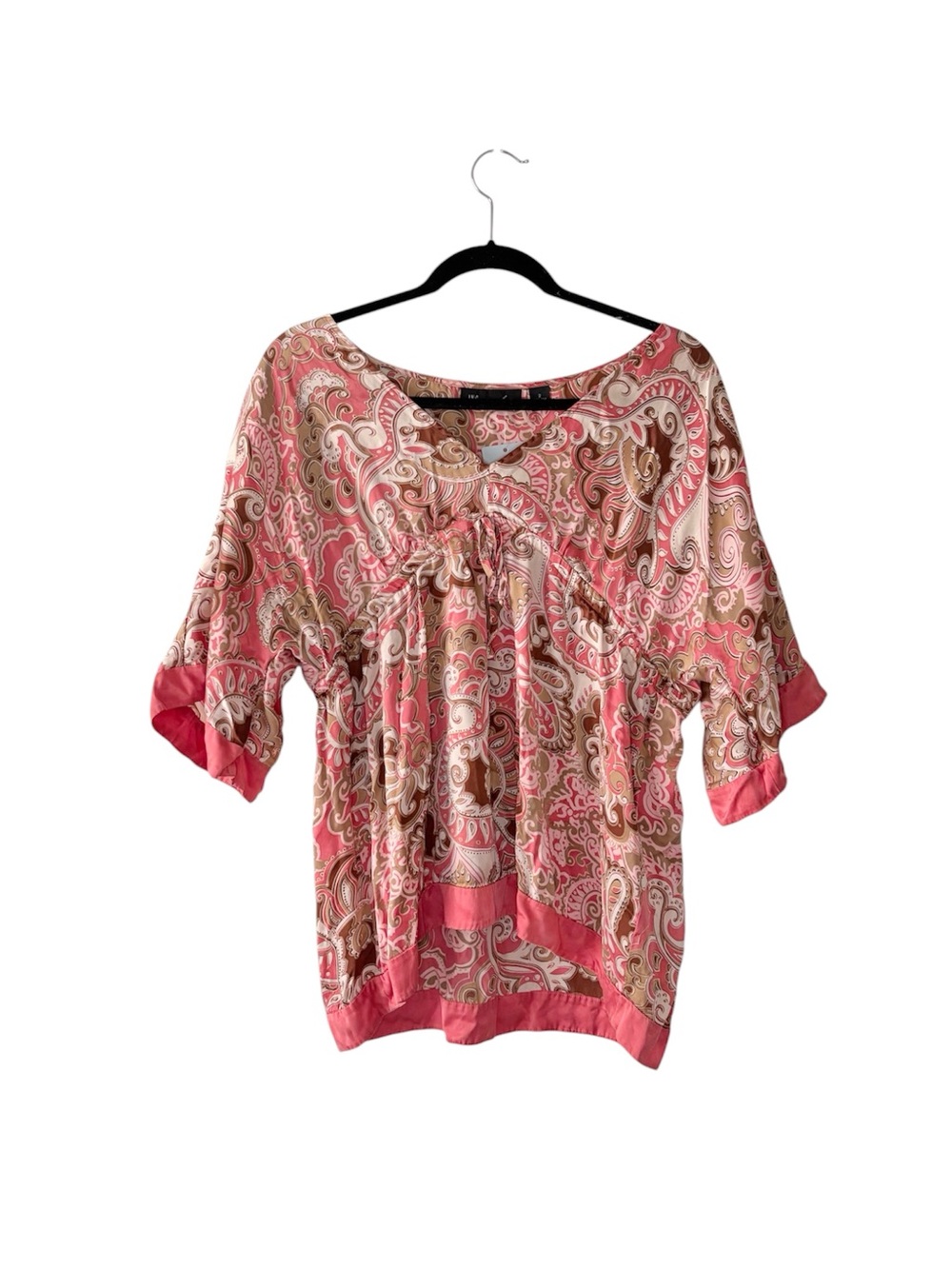 Vintage Y2K Paisley Silk Babydoll Blouse Pink Fairy Boho XS
